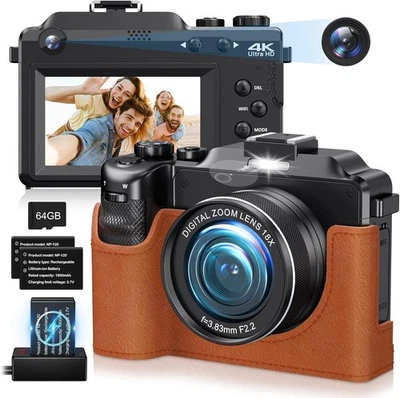 CAMCORDY 4K Digital Camera for Photography & Vlogging – 64MP, Dual Lens, 18X Zoom, 64GB