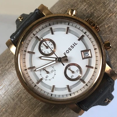 Fossil Women ES3818 Dress Chronograph Leather Bund Strap Quartz Watch 6 3/4" - Image 1 of 4