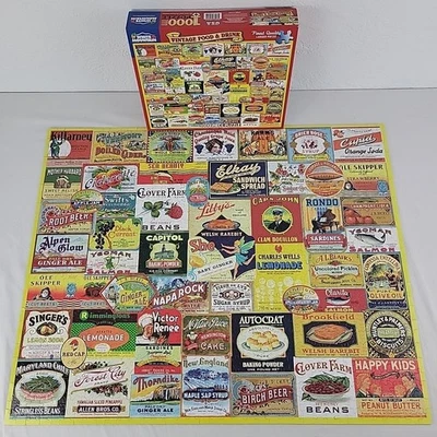 Vtg Food Drink Puzzle White Mountain 1000 Pc 1237 Collage Complete 2016 EUC - Image 1 of 4