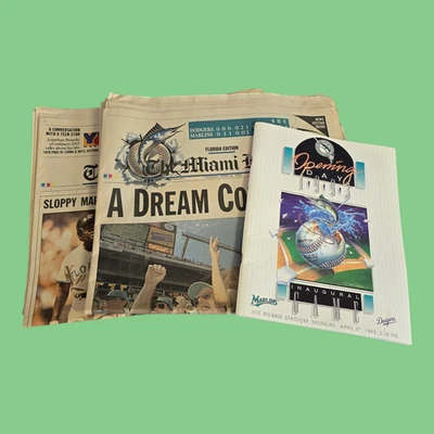 Vintage Florida Marlins 1993 Opening Day Program Unscored & Miami Herald News - Image 1 of 4