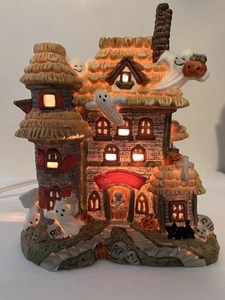 O’Well Halloween Lighted Village House Haunted Manor With Ghosts & Pumpkins - Picture 1 of 22
