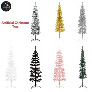 Slim Artificial Half Christmas Tree with Stand Xmas Artificial Tree vidaXL - Picture 1 of 49