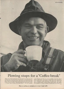 1955 Pan-American Coffee Bureau Plowing Stops Far Coffee-Break Farmer Print Ad - Picture 1 of 1