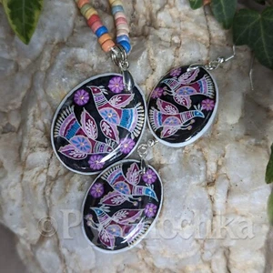 CONJUNTO Pendientes y Colgantes Artesanales Estilo Pysanka en Cáscara de Huevo Tradicional UA - Imagen 1 de 10