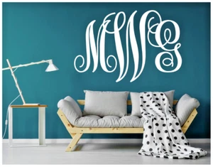 CALCOMANÍA DE PARED 22" ANCHO MONOGRAMA NOMBRE INICIALES TU ELECCIÓN DE COLOR LETRAS ELEGANTES - Imagen 1 de 2