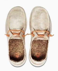 Reef women’s cushion coast slip on shoes in color washed sand with animal print - Picture 1 of 7