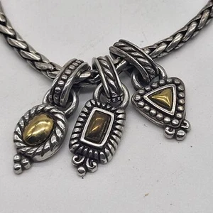 VTG Brighton Silver w/ Gold Tone 3 Charm Dangle Necklace - Picture 1 of 7