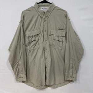 VTG Columbia Fishing Shirt Mens M Tan PFG Vented Nylon Button Up Outdoor Safari - Picture 1 of 5