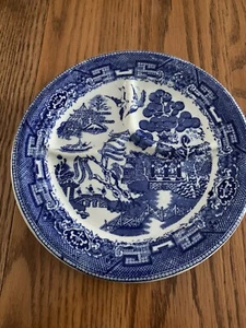 Vintage Wellsville blau und weiß "Willow" geteilt Teller. 9 1/2 Zoll. - Bild 1 von 2