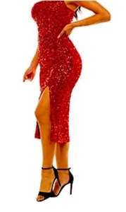 Premier Amour Red Sleeveless Sequin Midi Sheath Dress🆕 - Picture 1 of 4