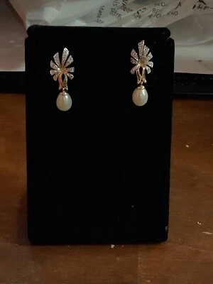 14k gold pearl earrings #108980-12 MGC - Image 1 of 3