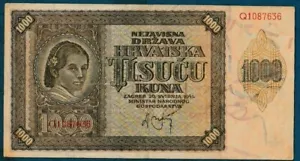 Croatia (NDH) WWII banknotes, 1000 Kuna 1941, 10 Kuna 1941, 2 Kune 1942 ! - Picture 1 of 2