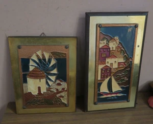Set of 2 Vintage Hand Made Greece Greek Enamel on Copper Enameled Wall Art - Picture 1 of 4
