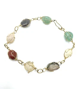 "Brazalete de chakra de piedras semipreciosas enjauladas en oro artesanal vintage 8""" - Imagen 1 de 16