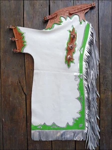 Western WhiteTop Grain Leather Bull Riding Rodeo Chaps / Matching Filigran - Bild 1 von 1