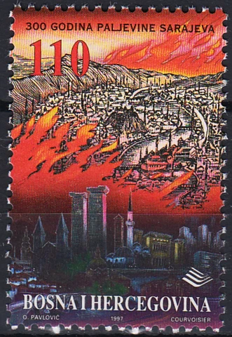 Bosnia & Herzegovina 300th Ann Sarajevo Fire 1997 MNH-3 Euro Cover