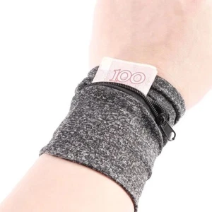 Multifunctional Zipper Wrist Wallet - Wristband for Keys, ID, Cards, Cash - Grey - Picture 1 of 5