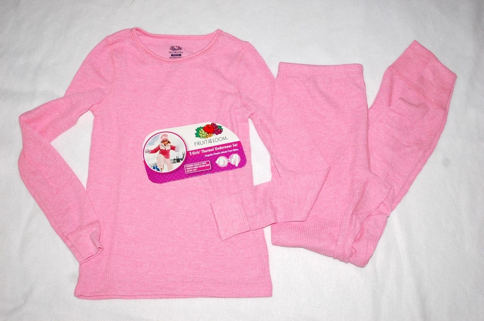 Girls SOLID PINK Pants & L/S Shirt THERMAL LONG UNDERWEAR SET Pajamas L 10-12 - Image 1 of 1