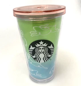 Vaso Starbucks 2018 Spring Rabbit verde azul rosa tapa grande 16 OZ auténtico- - Imagen 1 de 13