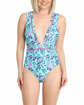 Купальник Nanette Lepore синий с цветочным узором декольте 1 штука 162 долл. США новый с Ярлыками размер 12 - Изображение 1 из 4