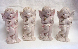 4 VINTAGE 4" ANGELS Holding STARS - Pink Porcelain w/Gold Accents  - Picture 1 of 5
