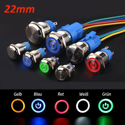 MARKENLOS Ø22mm Metall Druckschalter Drucktaster LED Beleuchtet 3V-6V 12V-24V 220V/5A IP66