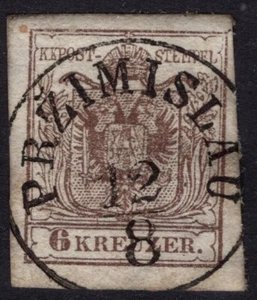 ÖSTERREICH 1850-54 6k, TOP "PRZIMISLAU" (TSCHECHISCH) AUFRECHT CDS, 4 RÄNDER - Bild 1 von 2