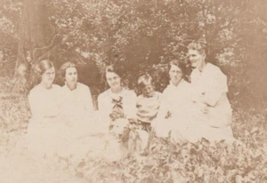 RPPC - Women in White with Dog, Bright Exposure, Real Photo Postcard A2 - Picture 1 of 3