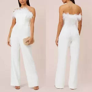 NEW Aidan Mattox IVORY Strapless FEATHER TRIM Crepe BRIDAL Rehearsal JUMPSUIT 4 - Picture 1 of 19