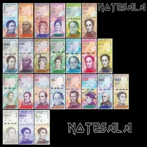 VENEZUELA Set 24 Pc 2 to 100000+2 to 500+200000 to 1000000 Bolivares 2012/21 UNC - Picture 1 of 2