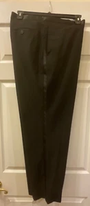 TUXEDO PANTS Black Satin Stripe Wool Blend W51” L41” Inseam 29” UNBRANDED GUC - Picture 1 of 8