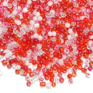 SB1921 Sweetheart Pink, Red & Crystal 6/0 4mm Glass Seed Bead Premium Mix 1oz - Picture 1 of 2