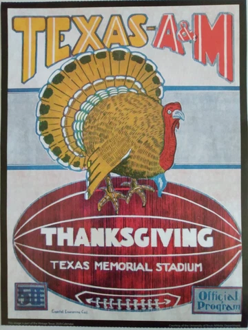 Texas Longhorns Football Vintage Game Day Football Program Poster 9" x 12" Cover