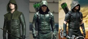 Arrow Stephen Amell Oliver Queen Green Leather Jacket with Removable Hood - Picture 1 of 44