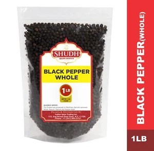Pimienta negra entera SHUDH (16 OZ | 1 LB) - grano de pimienta esterilizado al vapor sin OGM - Imagen 1 de 3
