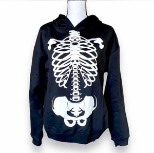 Freeze Skeleton Graphic Hoodie Sweatshirt Sz Jr’s M Black White Skater Goth - Picture 1 of 8