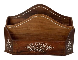 Vintage Bone Inlay Wooden Caddy Or Desk Organizer - Picture 1 of 5