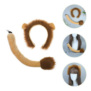 Furry Lion Ear Headband & Tail Halloween Costume Accessories-IP