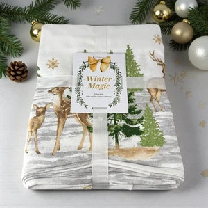 Mireille Winter Stoff Tischdecke länglich 60 x 120 Schneeflocken Hirsche Bäume Natur - Bild 1 von 7
