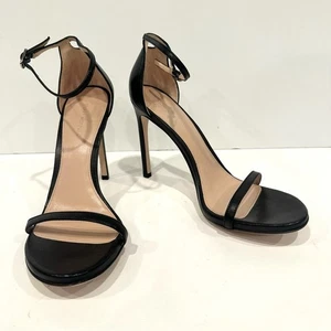 Stuart Weitzman Nudist Black Leather Open Roe Stiletto Sandal Heels Size 10 - Picture 1 of 14