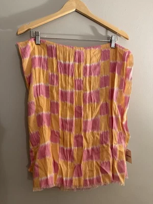 Free People Scarf Pink Orange Checkered Long Wrap Scarf Lightweight NWT - Image 1 of 4