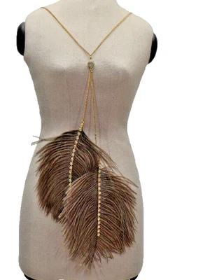 Jessica Simpson Colección Plumas Collar Largo Marrón Dorado Nuevo Foto 1 de 4