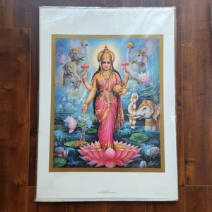 Impresión artística de la diosa de la fortuna Lakshmi 20" x 28" mandala elefantes hindúes sellados - Imagen 1 de 10