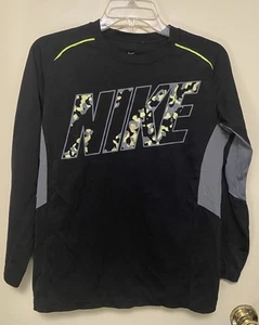 Nike Shirt Boys L Dri-Fit Athletic Long Sleeve Gray Neon Yellow Pullover/SWIM  - Picture 1 of 16