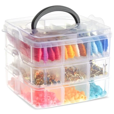 3 Tier Stackable Storage Containers, Adjustable Plastic Box Bead Storage, 6x6x5" - Image 1 of 4