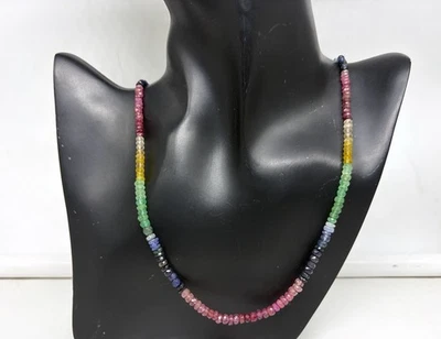 "Collar multi zafiro 20"" 4-5 mm cuentas de piedras preciosas facetadas plata de ley" Foto 1 de 4