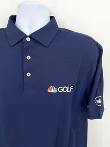 Peter Millar Men's Large NBC Golf Stretch Polo Shirt Solid Navy Blue Logo Sport - Picture 1 of 6