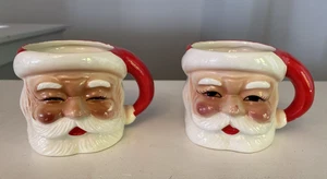 Lot of 2 Vintage Ceramic Santa Claus Face Mug Cup, Made In Japan, MCM 3" - Picture 1 of 13