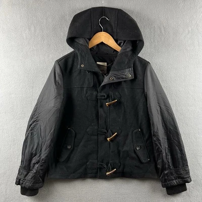 Diesel Jacket Women's Medium Black Wool Blend Hooded Full Zip Bomber Coat Y2K - Image 1 of 4