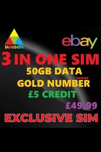 Gold Nummer Vodafone vorinstalliert 50GB Daten Sim Karte & 5£ Guthaben Jetzt bieten 1p Start - Bild 1 von 1